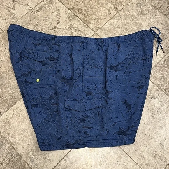 Tommy Bahama Dark Blue Leaf Pattern Swim Trunks - Picture 7 of 14